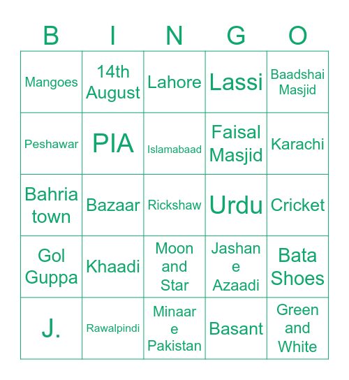 PAKISTANI 🇵🇰 Bingo Card