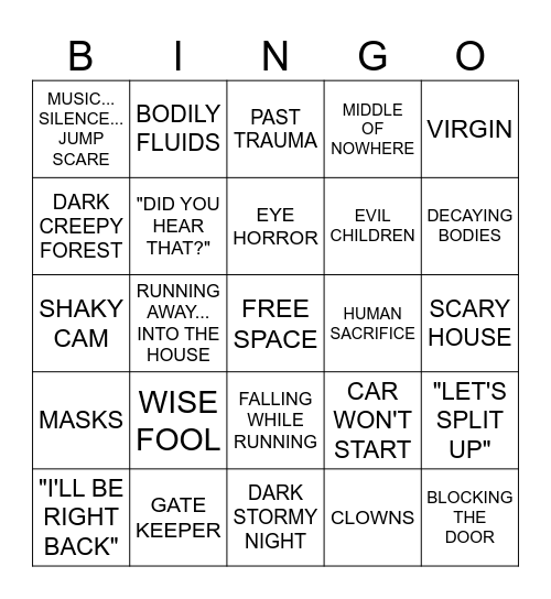 HORROR TROPE BINGO Card