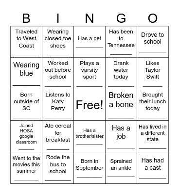 Get to Know You Bingo Card