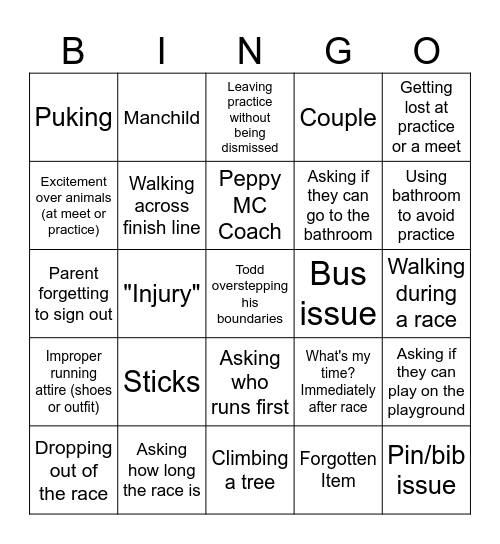 2024 XC Bingo Card