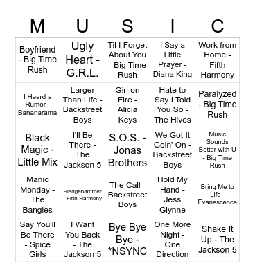 BOY BANDS VS. GIRL GROUPS Bingo Card
