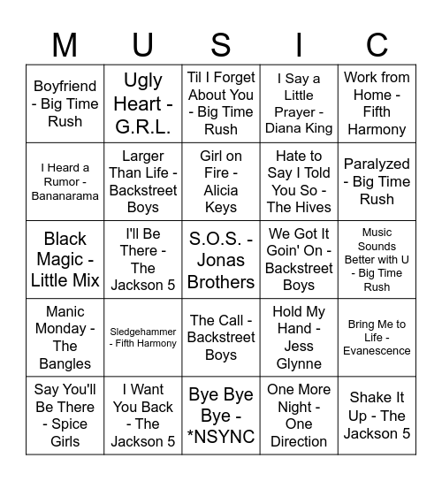 BOY BANDS VS. GIRL GROUPS Bingo Card