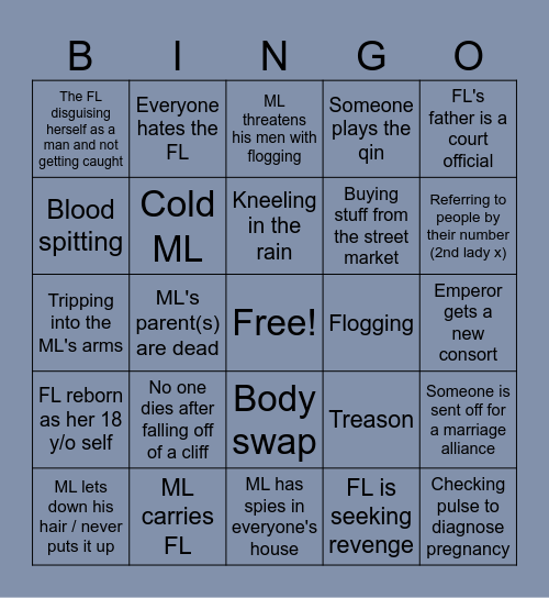 Wuxia/Period Bingo Card