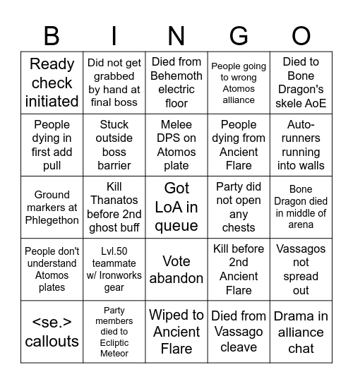 Labyrinth of Ancients Bingo Card