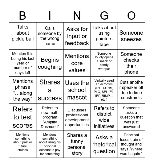 Secret Staff Bingo Card