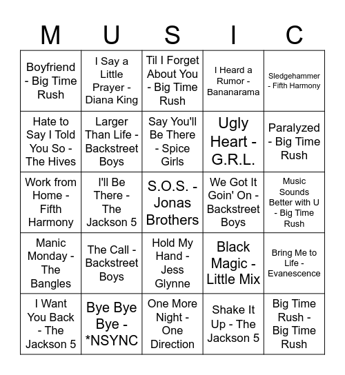 BOY BANDS VS. GIRL GROUPS Bingo Card