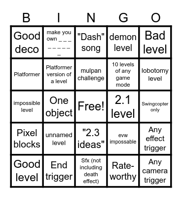 Geometry Dash 2.2 Recent Tab Bingo Card