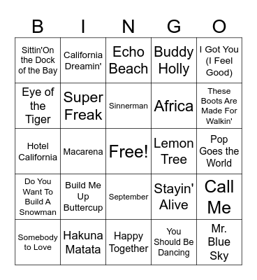 Music Bingo Card