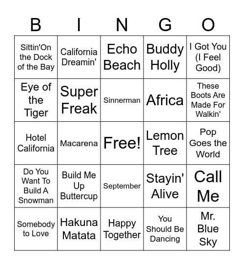 Music Bingo Card