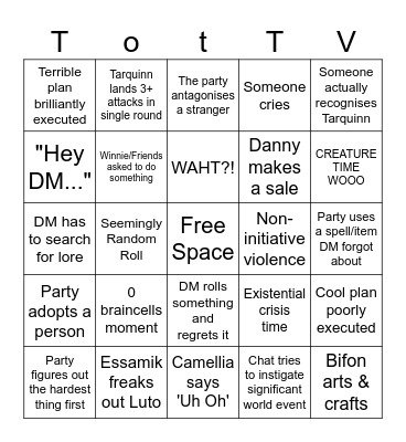 TotTV Bingo Card