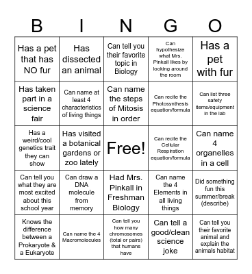 AP BIOLOGY (Ice breaker) Bingo Card