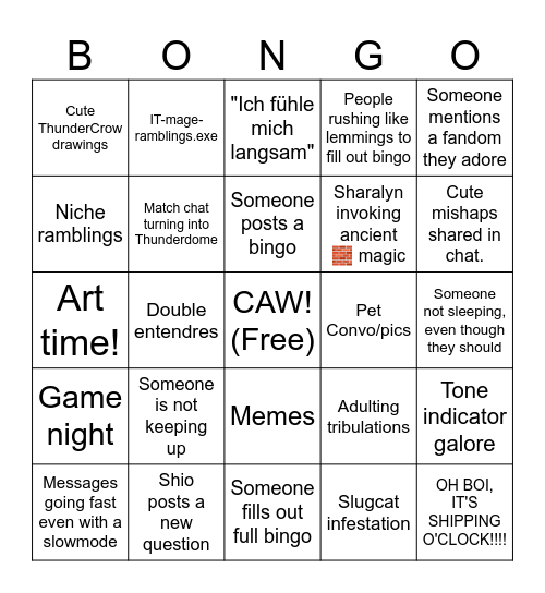 Match chat Bingo Card