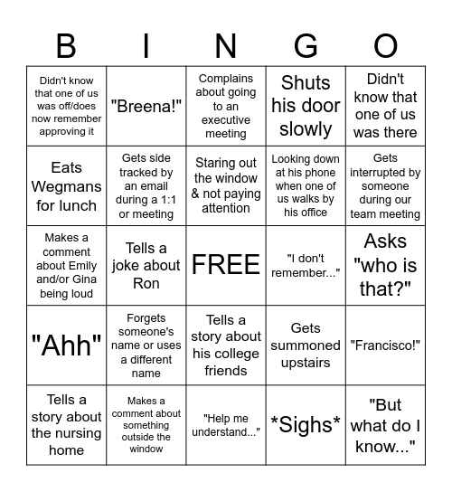 The Boss BINGO Card