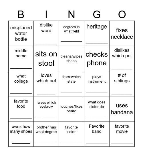 Getting to Know Mr. Gonzales Bingo Card