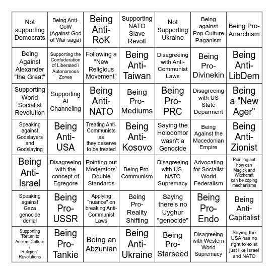 Reasons on why I'm banned from 99% of Pagan Discord Servers: Bingo Card