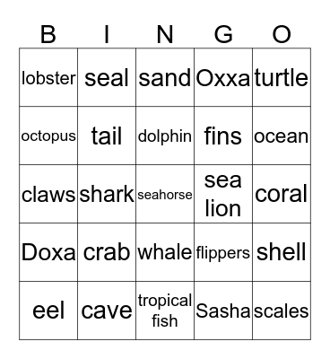 Under the Sea Bingo Card