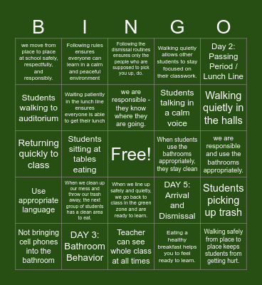 LGAM The First 15 Days of School (Day 5) Bingo Card