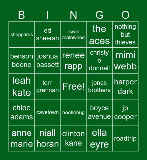Concert Bingo Card