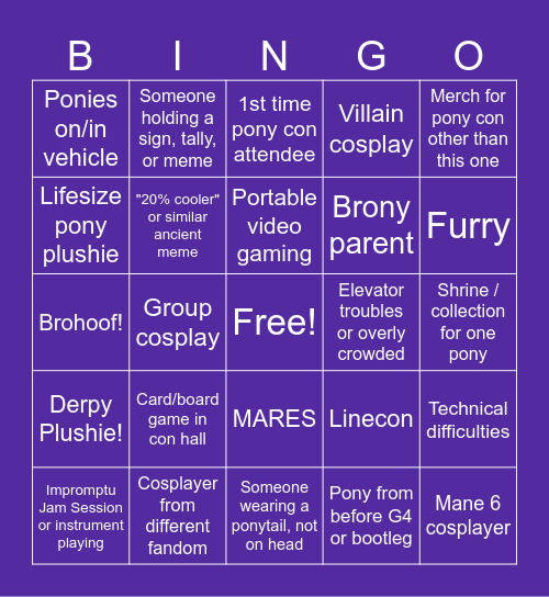 Pony Con Bingo Card