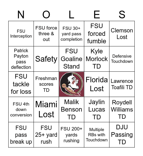 2024 FSU BINGO Card