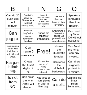 Find Someone Who... Bingo Card