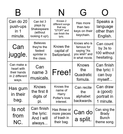 Find Someone Who... Bingo Card