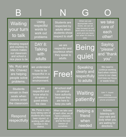 LGAM The First 15 Days of School (Day 6-10) Bingo Card