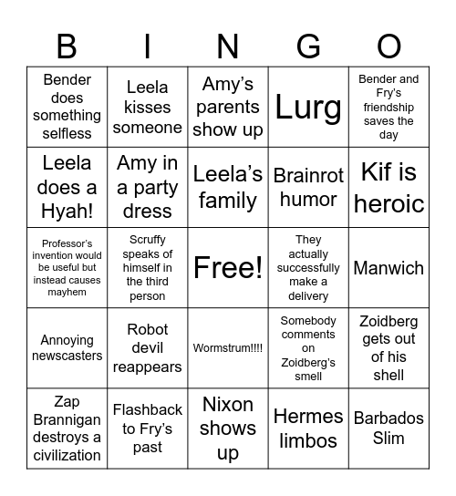 Futurama Bingo Card