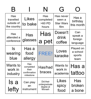 MNHS GR Networking 101 Bingo Card