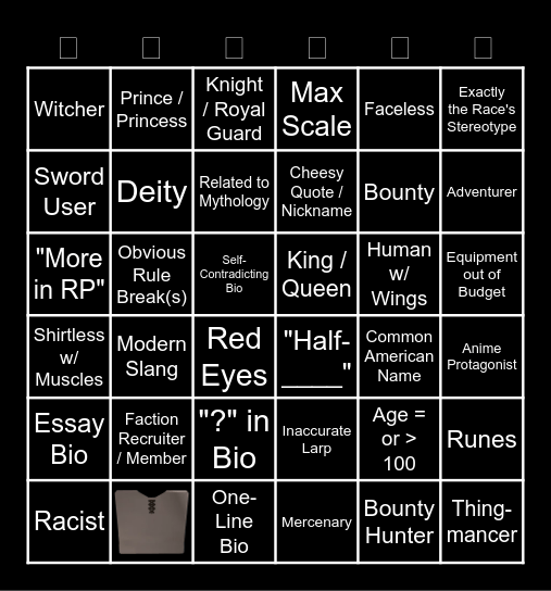 KT OC Bingo but evil Bingo Card