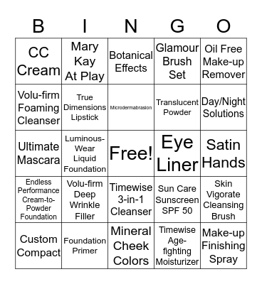 MARY KAY SKIN-TASTIC Bingo Card