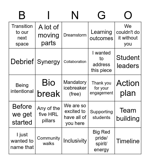 RA/OL Training Bingo Card