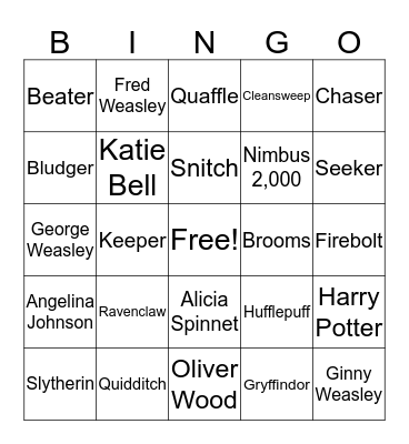 HP Quidditch Bingo Card