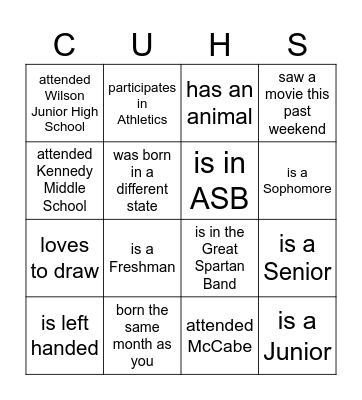 Let's meet your classmates! Bingo Card