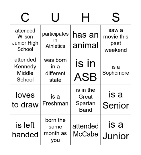 Let's meet your classmates! Bingo Card