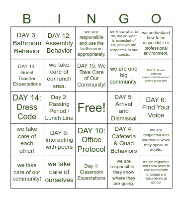 LGAM The First 15 Days of School (All) Bingo Card