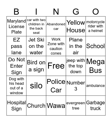 Trip to DE - Bingo Card