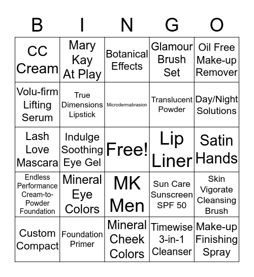 MARY KAY SKIN-TASTIC Bingo Card