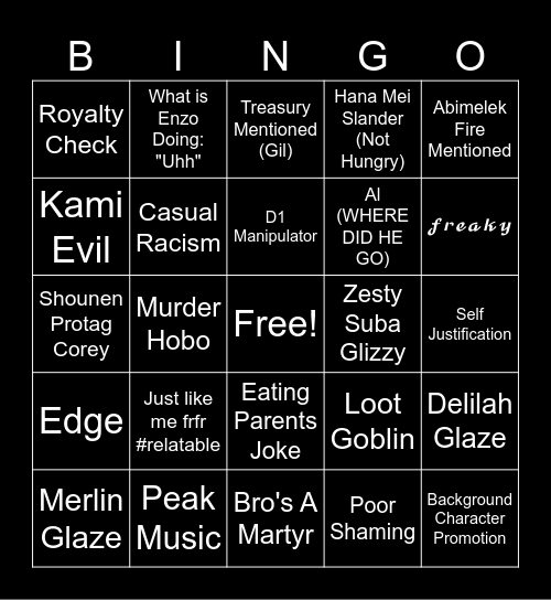 FATAL 52 BINGO! Bingo Card