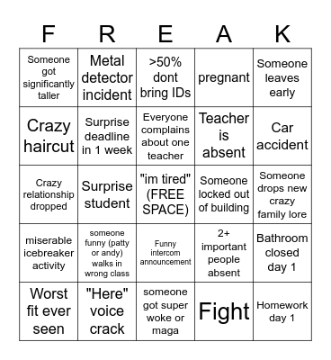 RHS 2024-2025 Day 1 Bingo Card