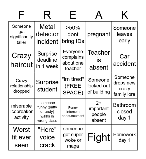 RHS 2024-2025 Day 1 Bingo Card