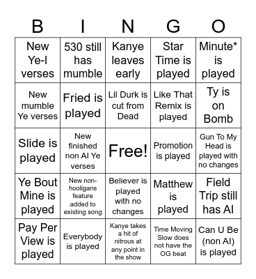 Vultures Party Bingo Card