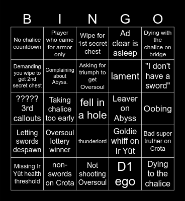 Crota's End Bingo Card
