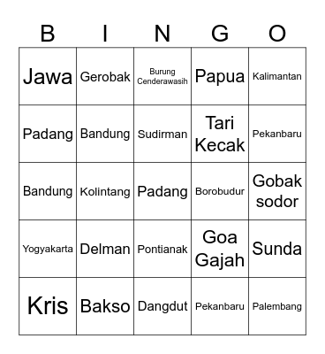 INDONESIAN CULTURE BINGO Card