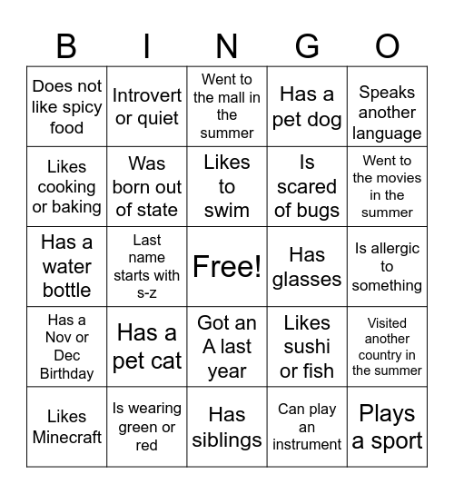 Untitled Bingo Card