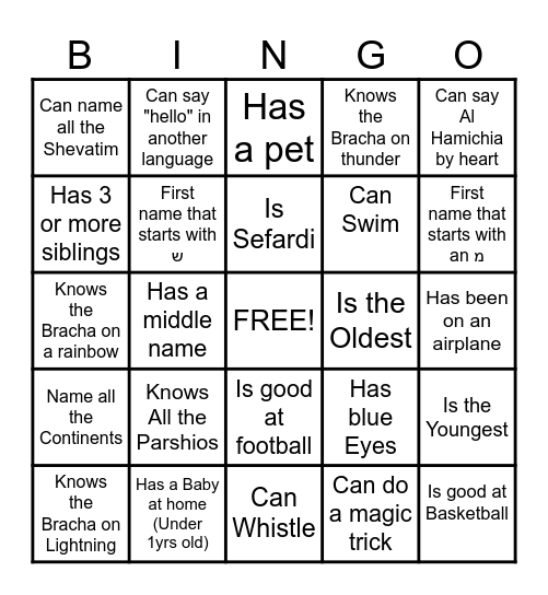 Human Bingo!! Bingo Card