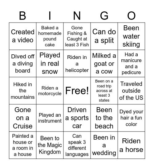 Have You Ever??? Bingo Card