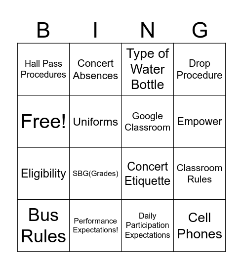 Choir Handbook Bingo Card