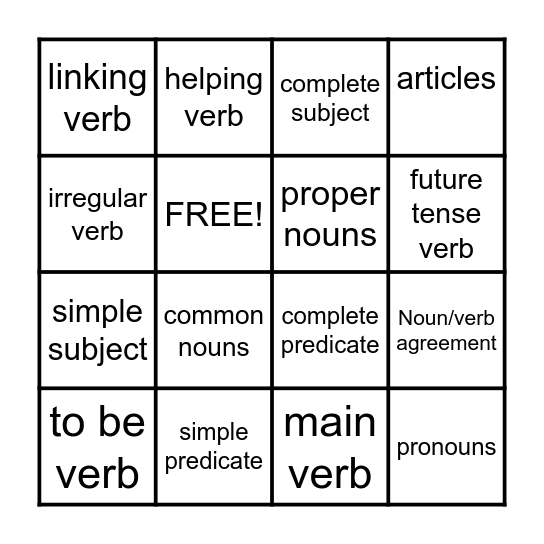 English Foundations Bingo Card