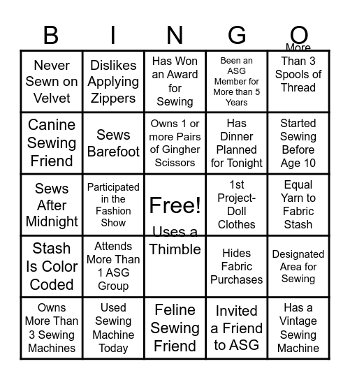 South Puget Sound ASG General Meeting 2024 Bingo Card